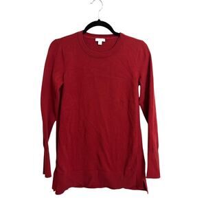 J. Jill Sweater Tunic Women XS Garnet Red Effortless Crew Neck Side Slits Cotton